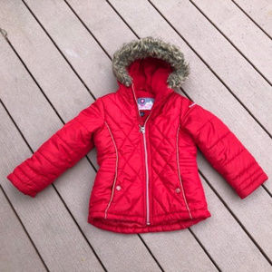 Girls Protection System red puffer coat, EUC